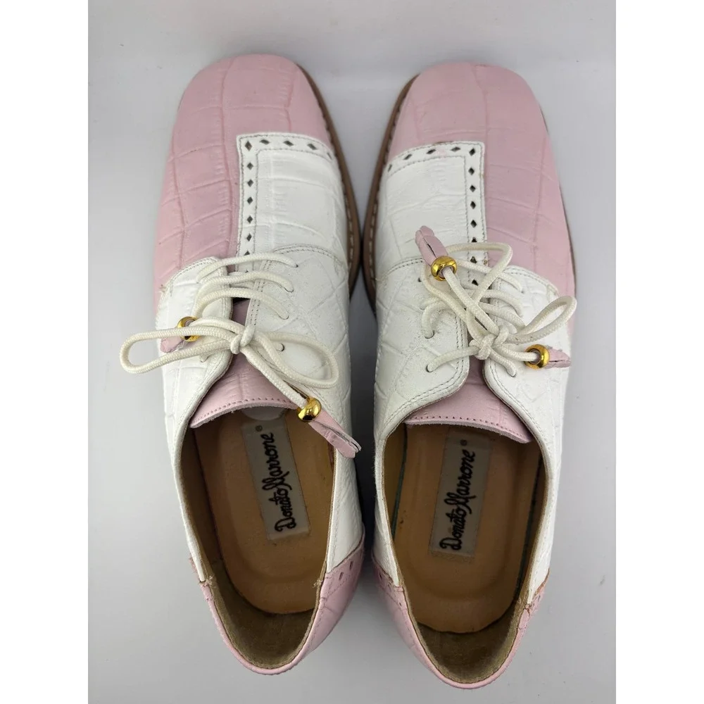 Donato Marrone Mens Pink White Croc Leather Oxfords Square Toe Shoes 7.5 Fits 8
